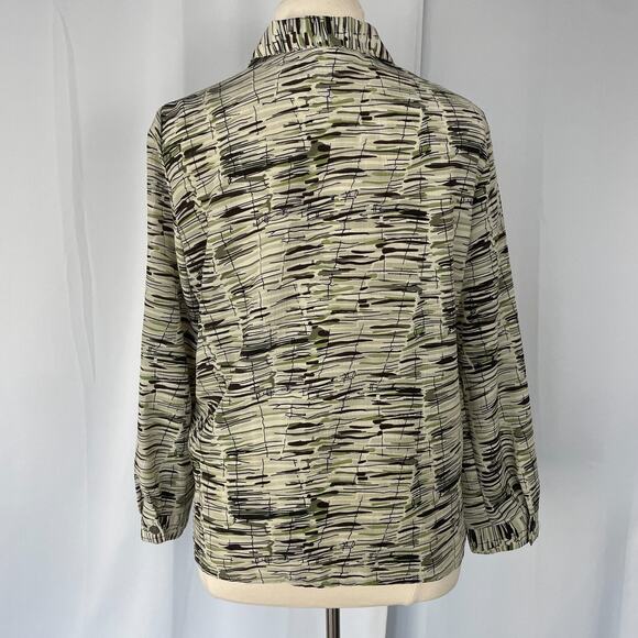 Vintage Top Plus Size 18 Beige Green Abstract Art Button Up Long Sleeve Y2K - Picture 7 of 12